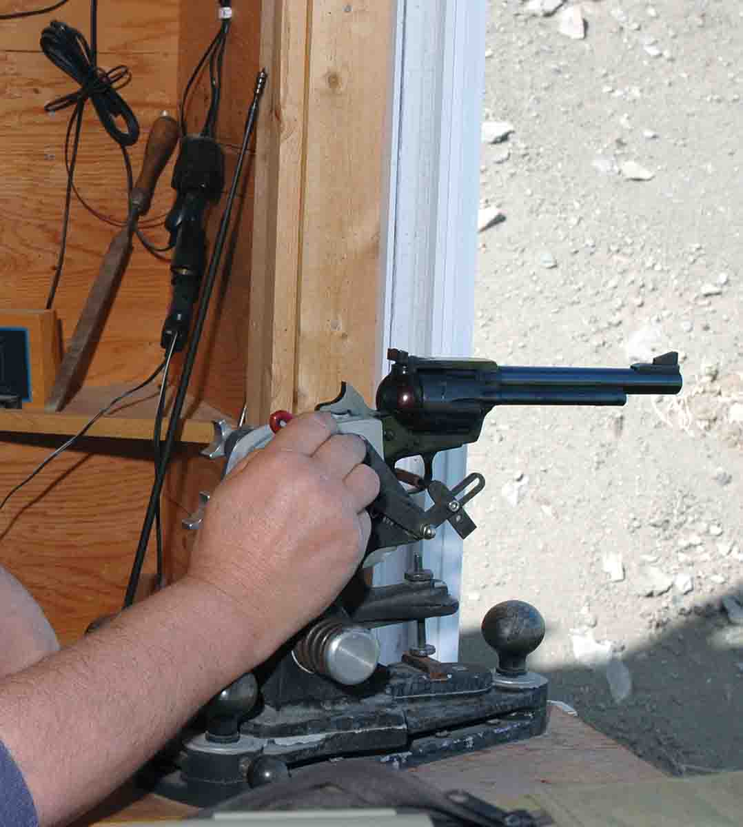 All groups were shot with handguns mounted in a Ransom Machine Rest, including this Ruger Blackhawk .44 Magnum.